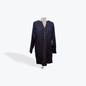 J. Jill Womens Petite Small Navy Blue Denim‎ Tunic Dress Stretch Long Sleeve